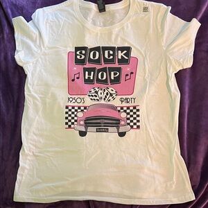 Sock Hop 1950’s Party Pink and White T-Shirt (Women’s M)